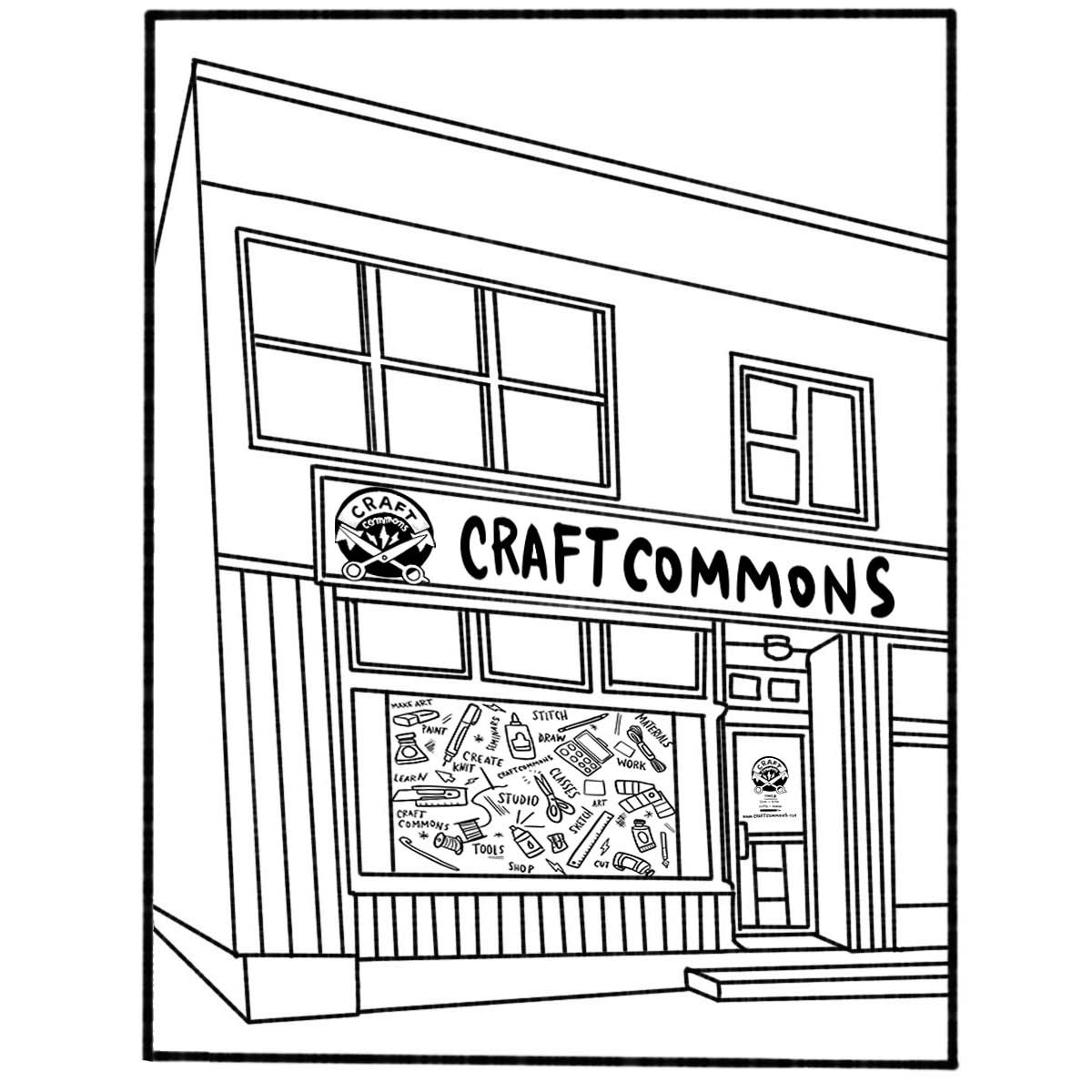 Illustrated mockup of the Craft Commons storefront front side angle
