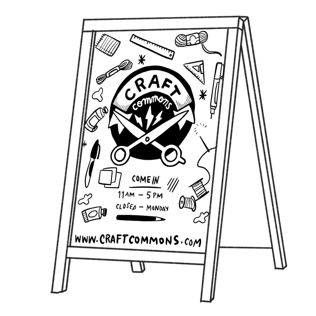 Illustrated mockup of signage for Craft Commons