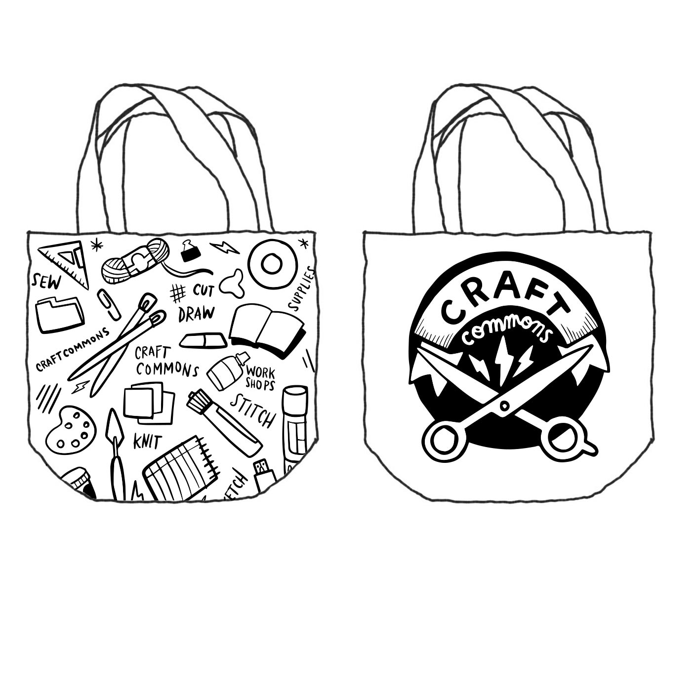 Illustrated mockup a tote bag for Craft Commons