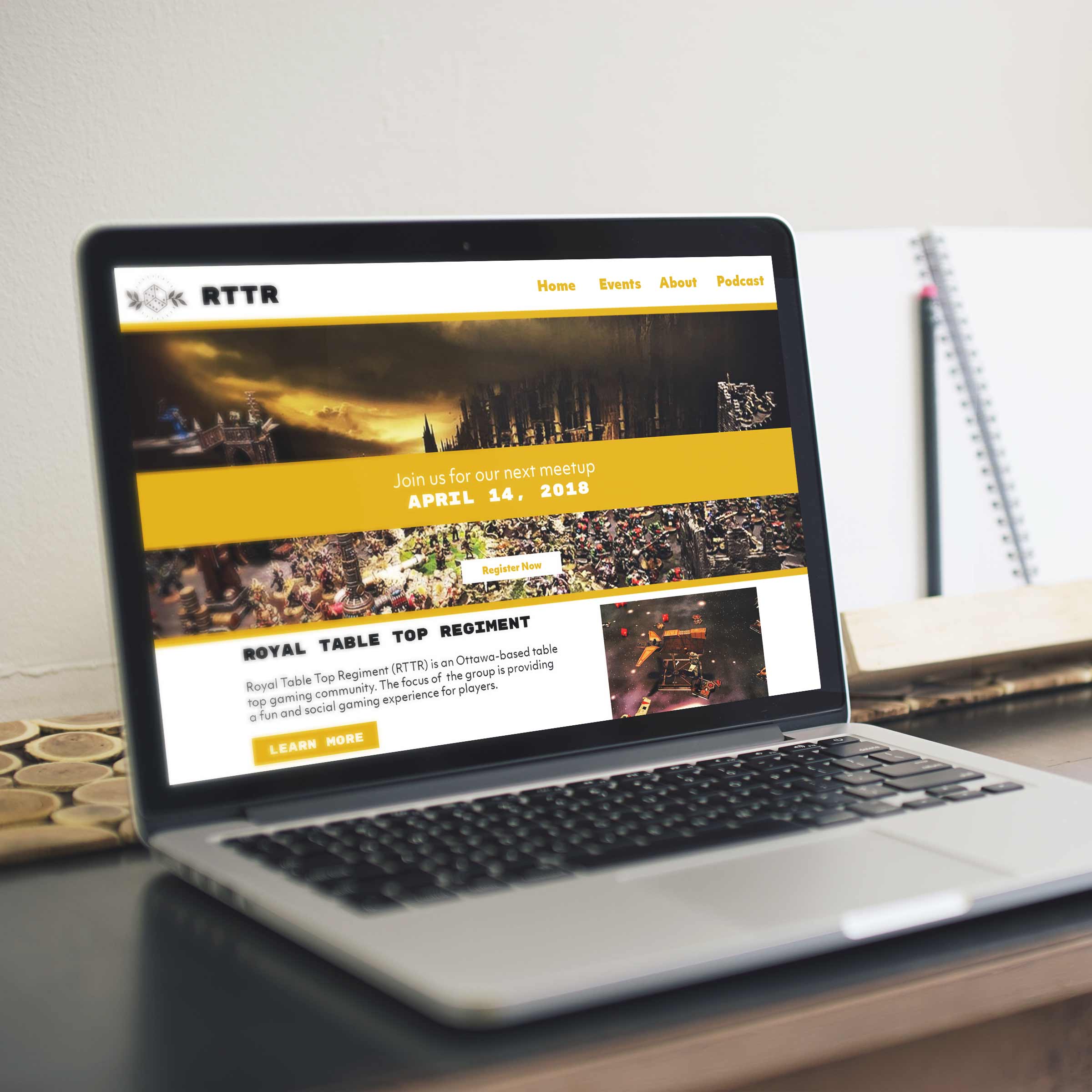 Image of the new RTTR logo applied a website mockup