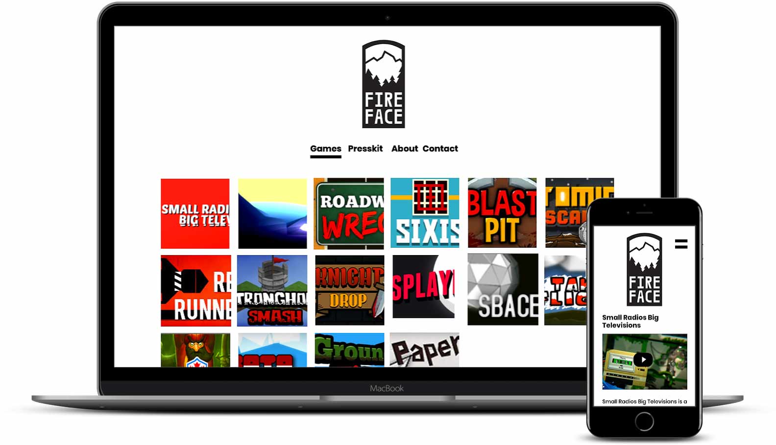 Image of the Fire Face website mocked up on several different screen sizes